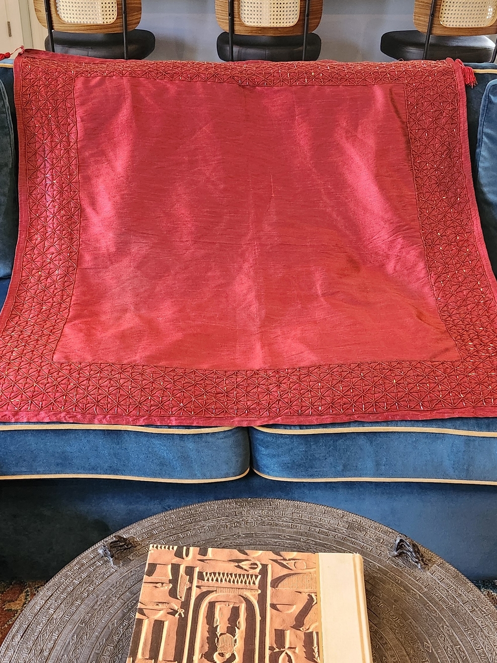 Rich Red Embroidered Throw Blanket - Luxury Home Bedding
